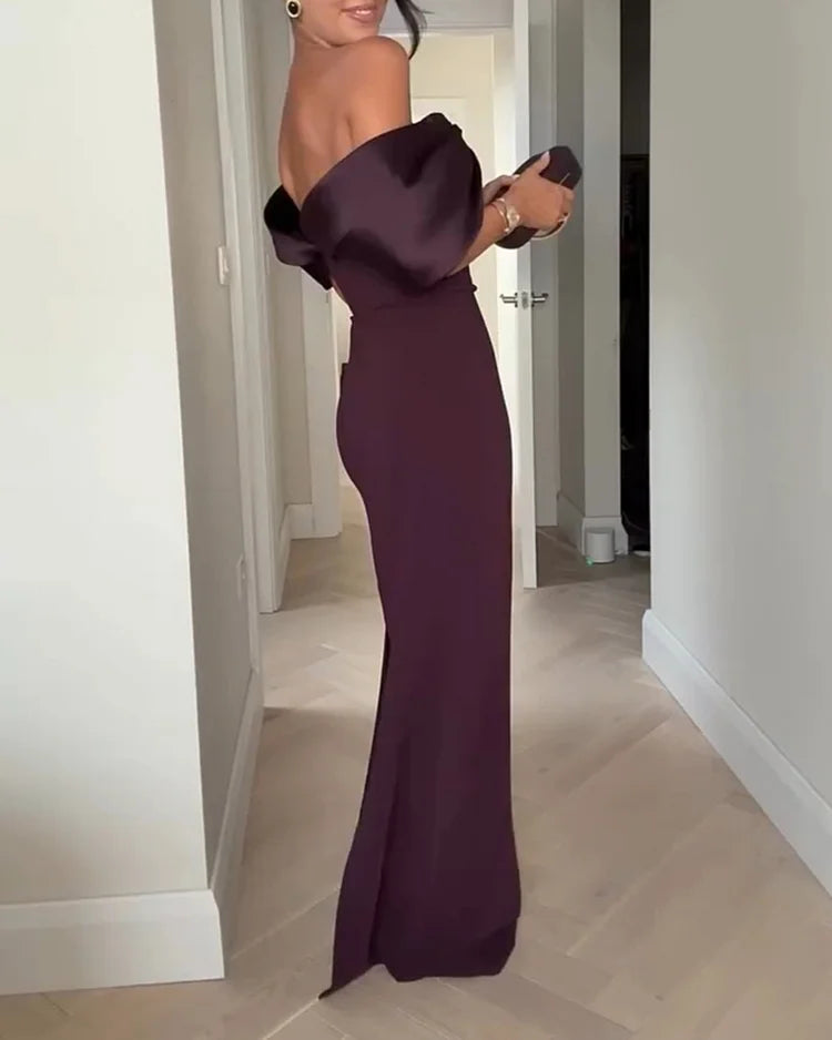 Solid color satin stitching dress