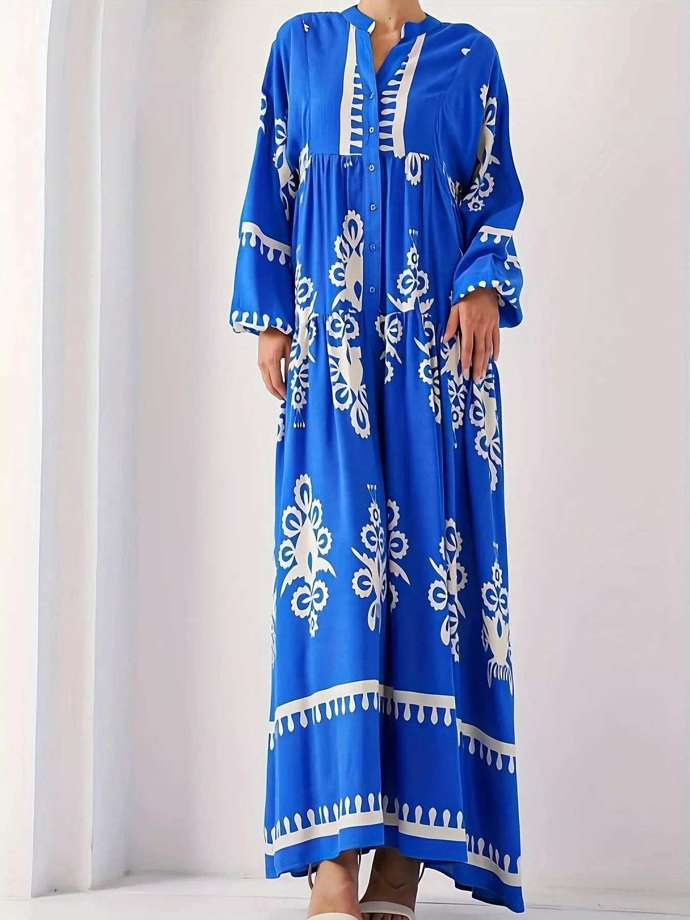 Bohemian Print Long Sleeve Maxi Dress