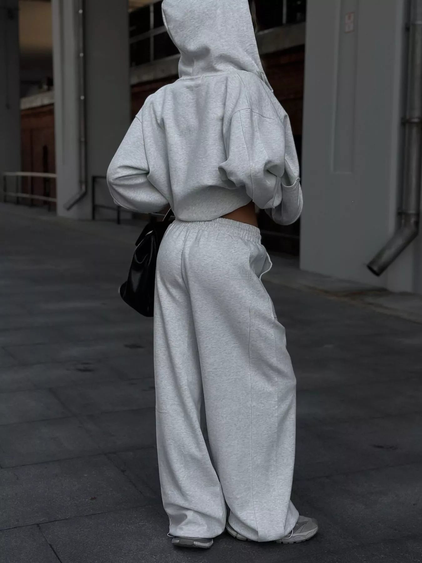 Oversized Zip-Up Hoodie and Wide-Leg Pants Set