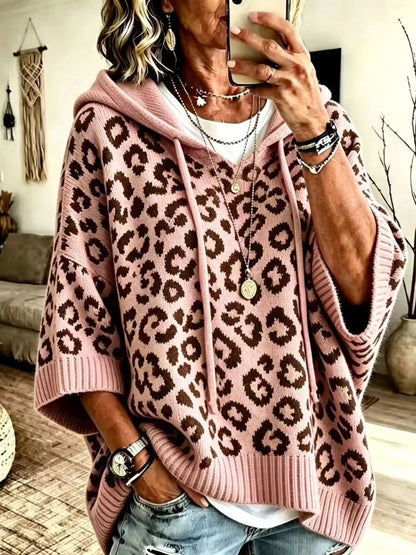Women's Leopard Print Drawstring Hooded Sweater