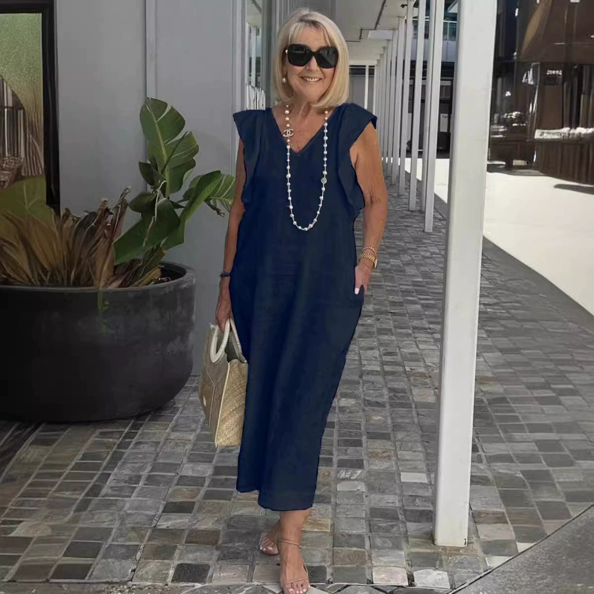 Robe sans manches en coton et lin