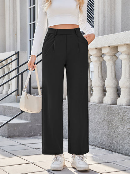 Pantalon de jogging plissé décontracté pour femme, coupe droite, taille haute, facile à laver