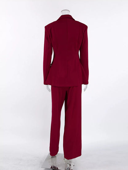 Single-Breasted Blazer and Wide-Leg Pants Set