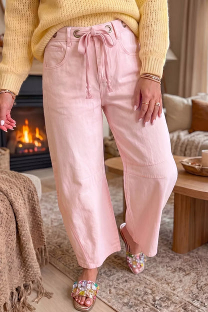 Wide-Leg Drawstring Jeans