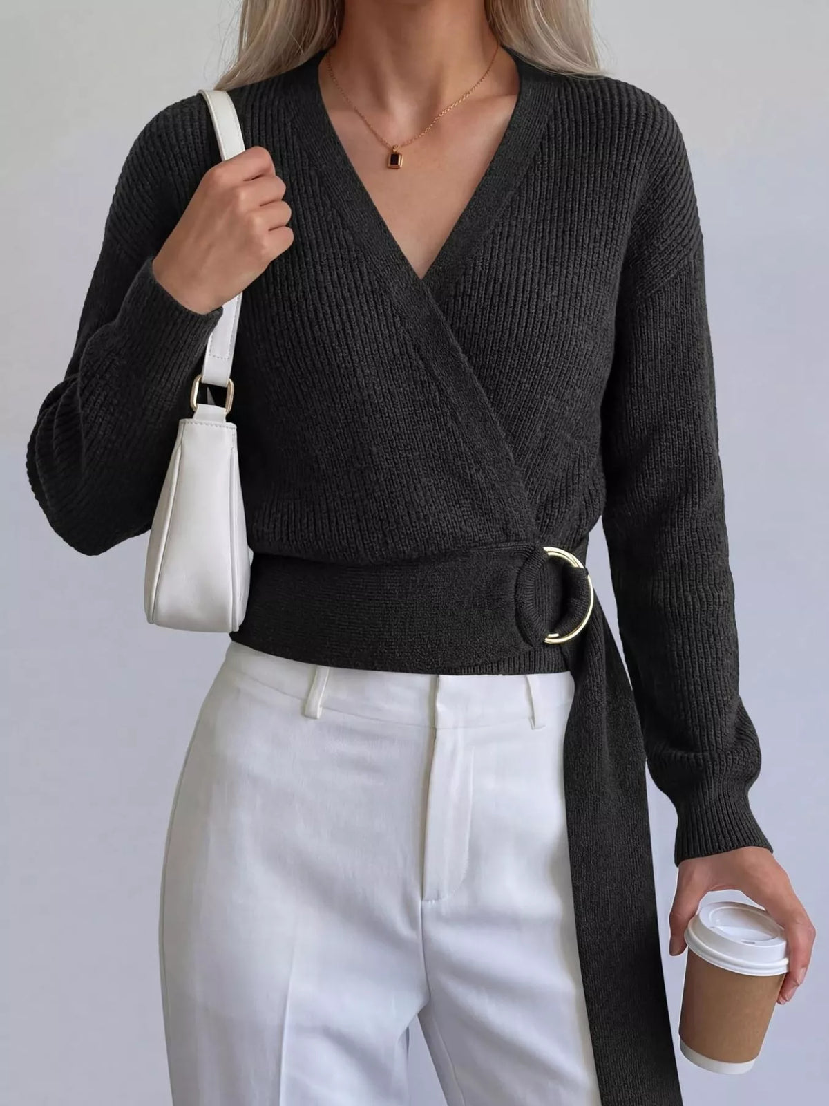 Metal Ring Detail Dropped Shoulder Sweater