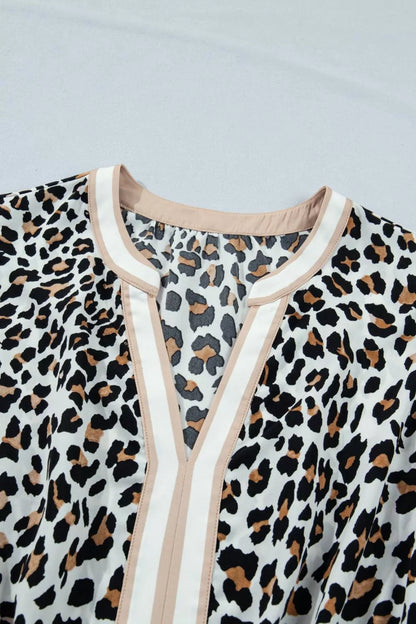 Leopard Print Colorblock Trim Sleeveless Midi Dress