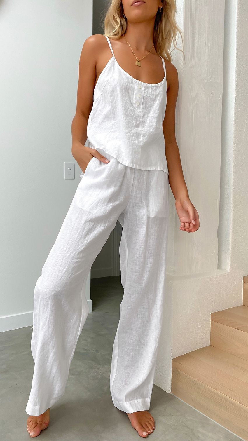 Casual Sling & Pants Cotton Linen Two-piece Set