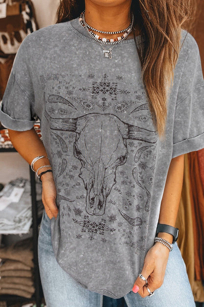 Bull Head Round Neck Half Sleeve T-Shirt