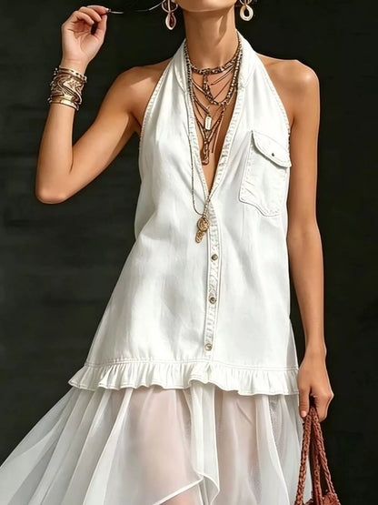 Maxikleid mit Rüschen und Neckholder