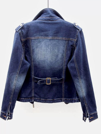 Full Size Asymmetrical Zip Denim Jacket Plus Size