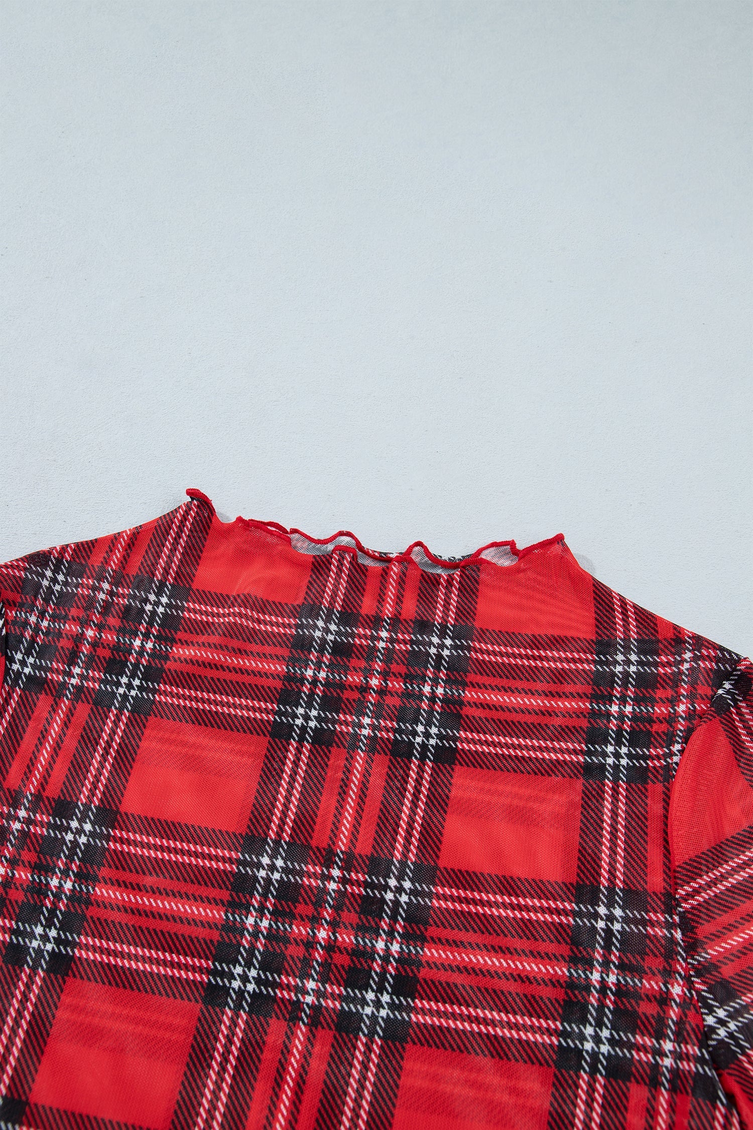 Red Plaid Round Neck Long Sleeve Pullover Top
