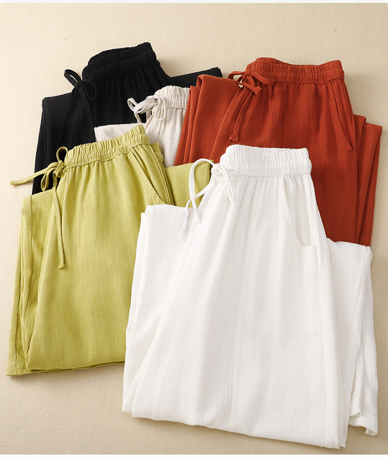 Cotton and linen retro loose all-match wide-leg pants