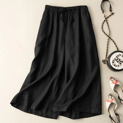 Dropping cotton and linen cropped wide-leg pants