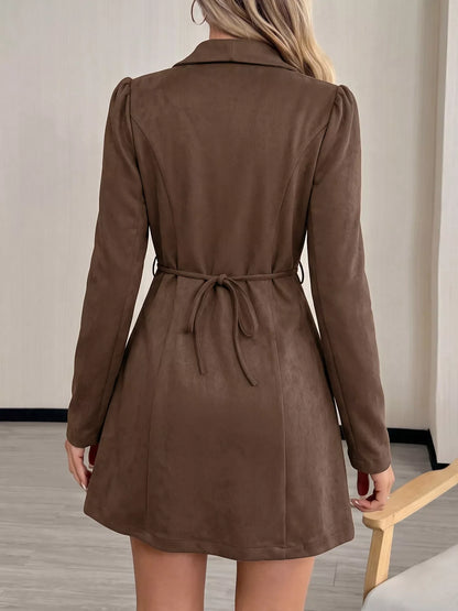 Button-Front Long Sleeve Blazer Dress