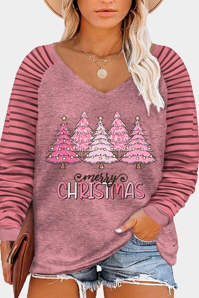 Blue Zone Planet | Plus Size MERRY CHRISTMAS Striped Long Sleeve T-Shirt