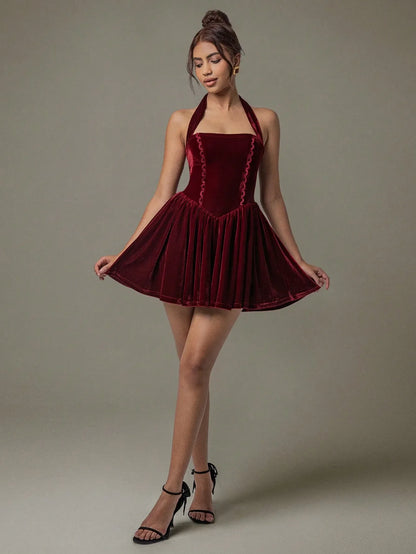 Kay's Velvet Halter Skater Dress