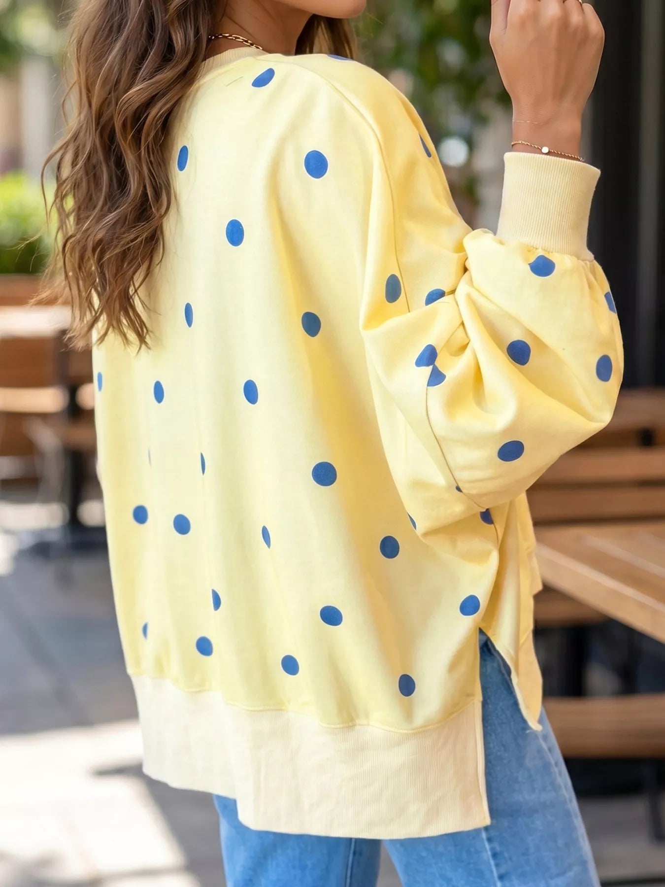 Side Slit Polka Dot Oversized Sweatshirt