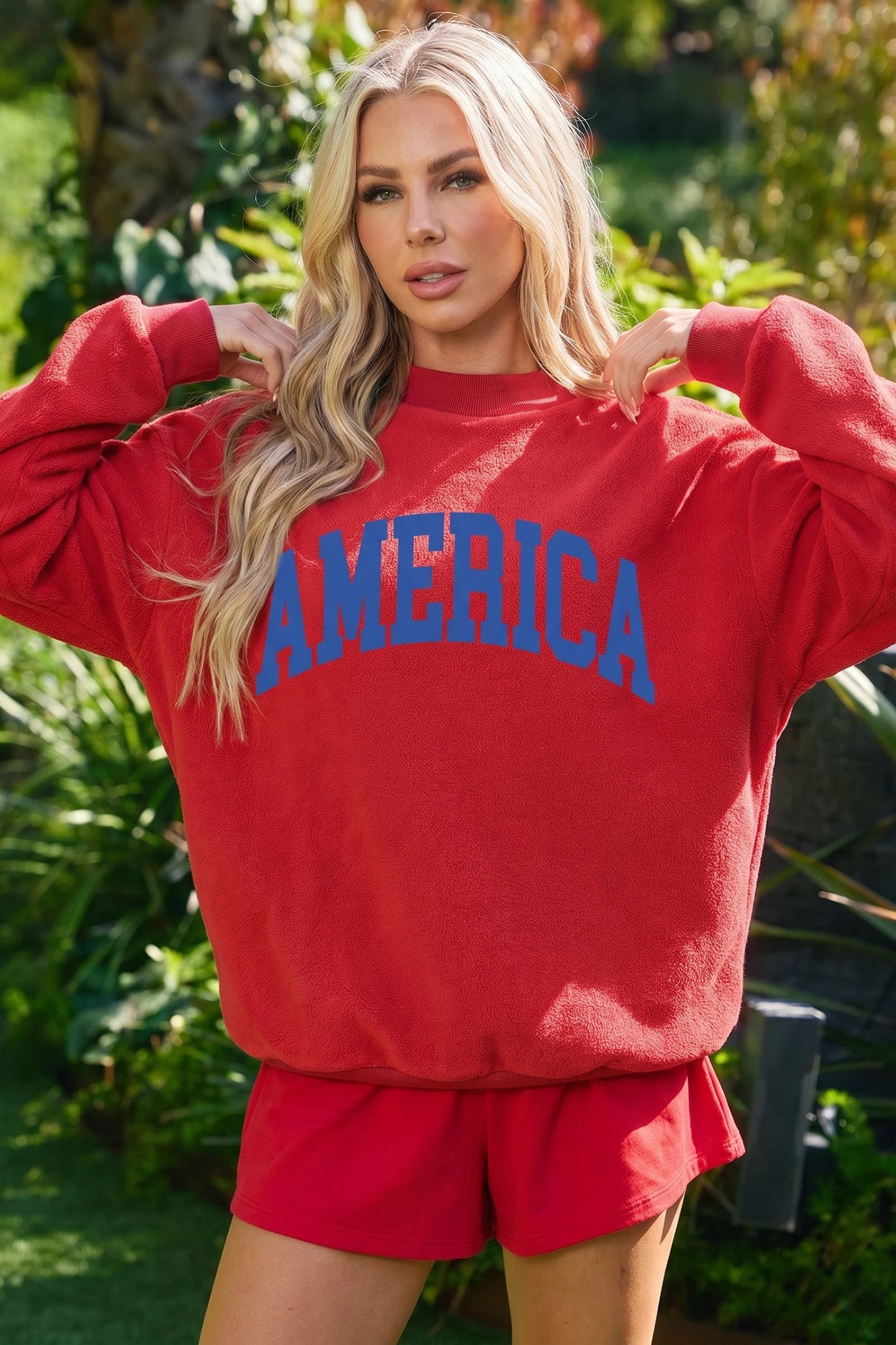 Racing Red Mock Neck Reversible USA/America Graphic Sweatshirt