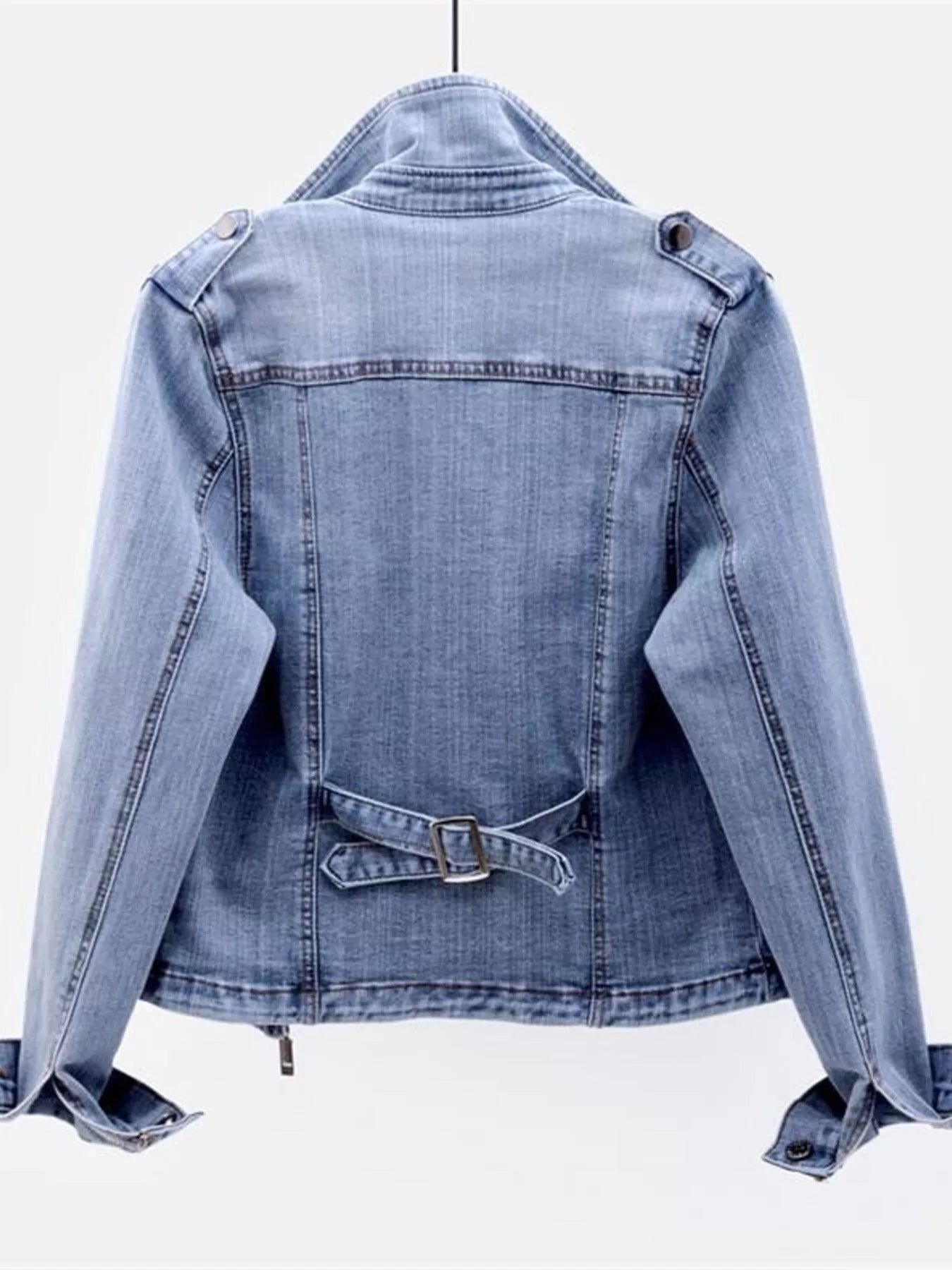 Full Size Asymmetrical Zip Denim Jacket Plus Size
