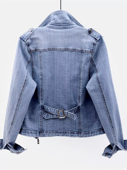 Full Size Asymmetrical Zip Denim Jacket Plus Size