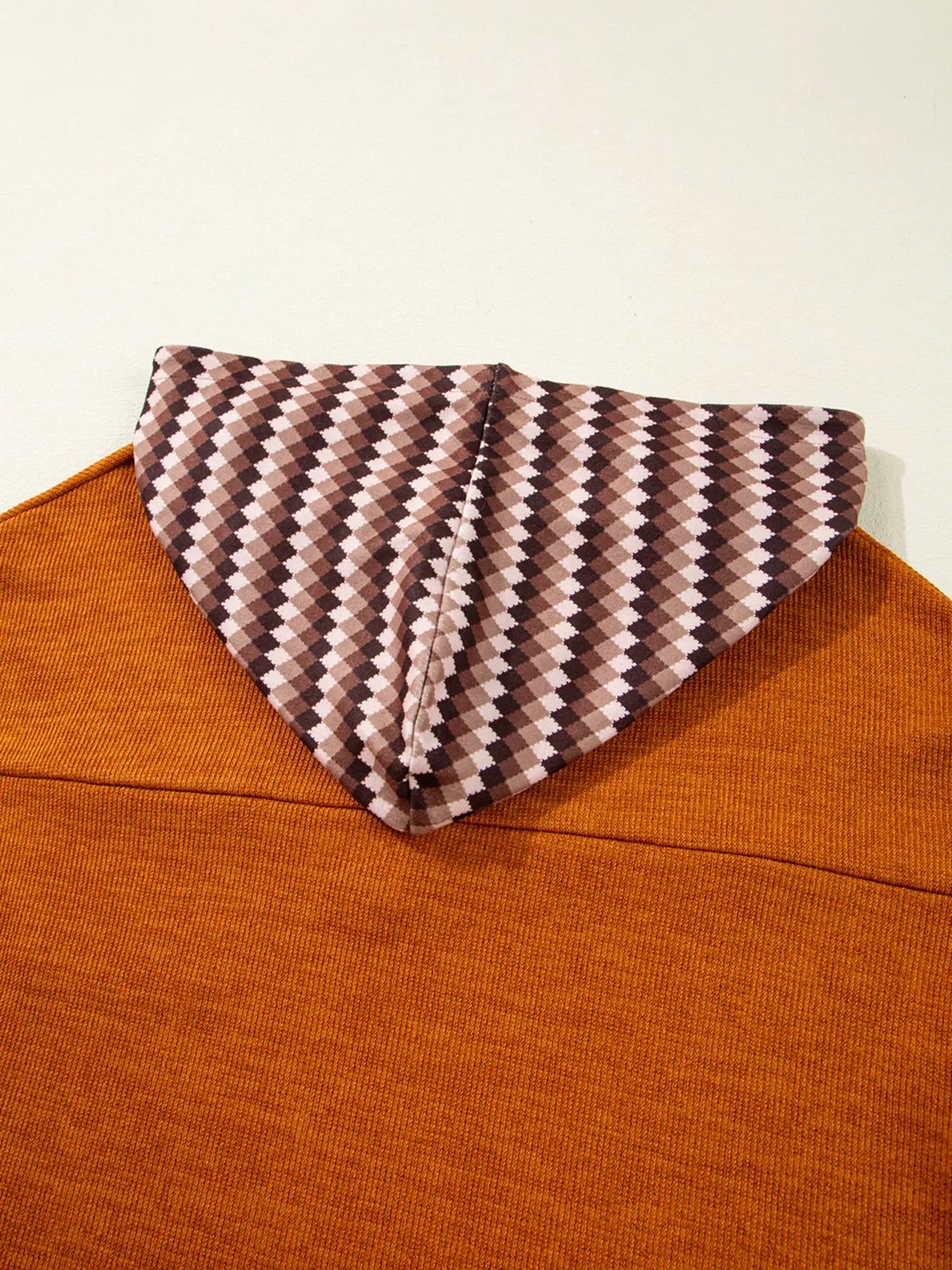 Contrast Plaid Hood Patchwork Chest Pocket Henley Top