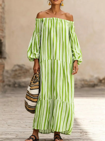 Off-Shoulder Striped Maxi Dress