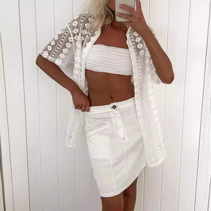 Vacation Style Summer Lace Two -piece Suit