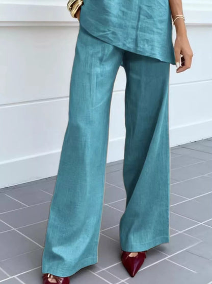 Full Size V-Neck Half Sleeve Top and Pants Set Plus Size