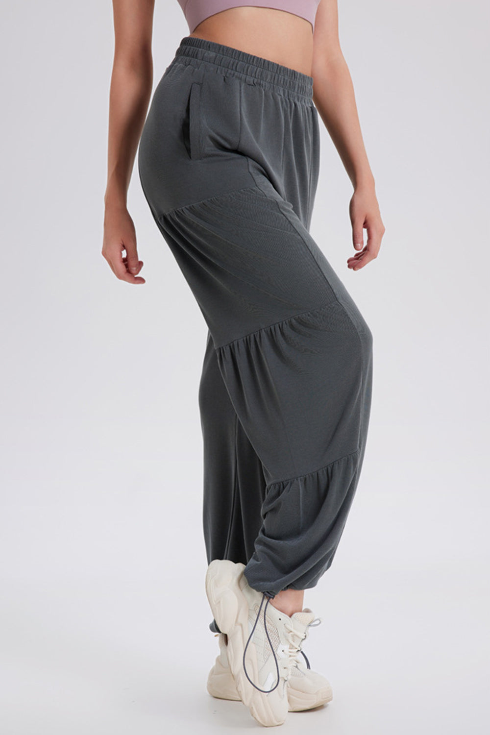 Blue Zone Planet | Basic Bae Drawstring Elastic Waist Ruched Joggers