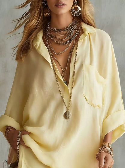 Full Size Oversized Long Sleeve Shirt and Shorts Two-Piece Set Plus Size