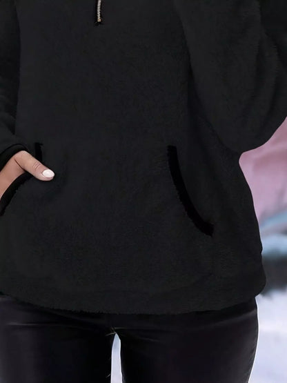 Full Size Cozy Fleece Quarter Zip Long Sleeve Sweatshirt Plus Size