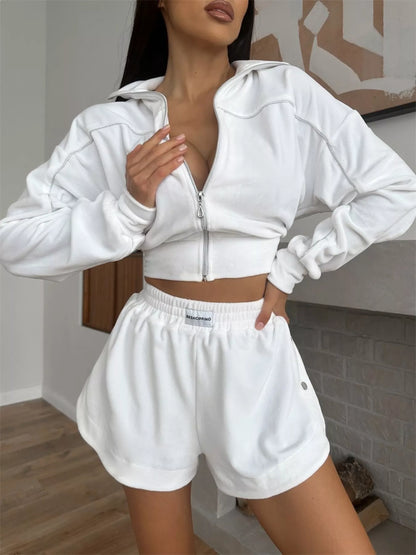 Zip-Up Outerwear and Shorts Set