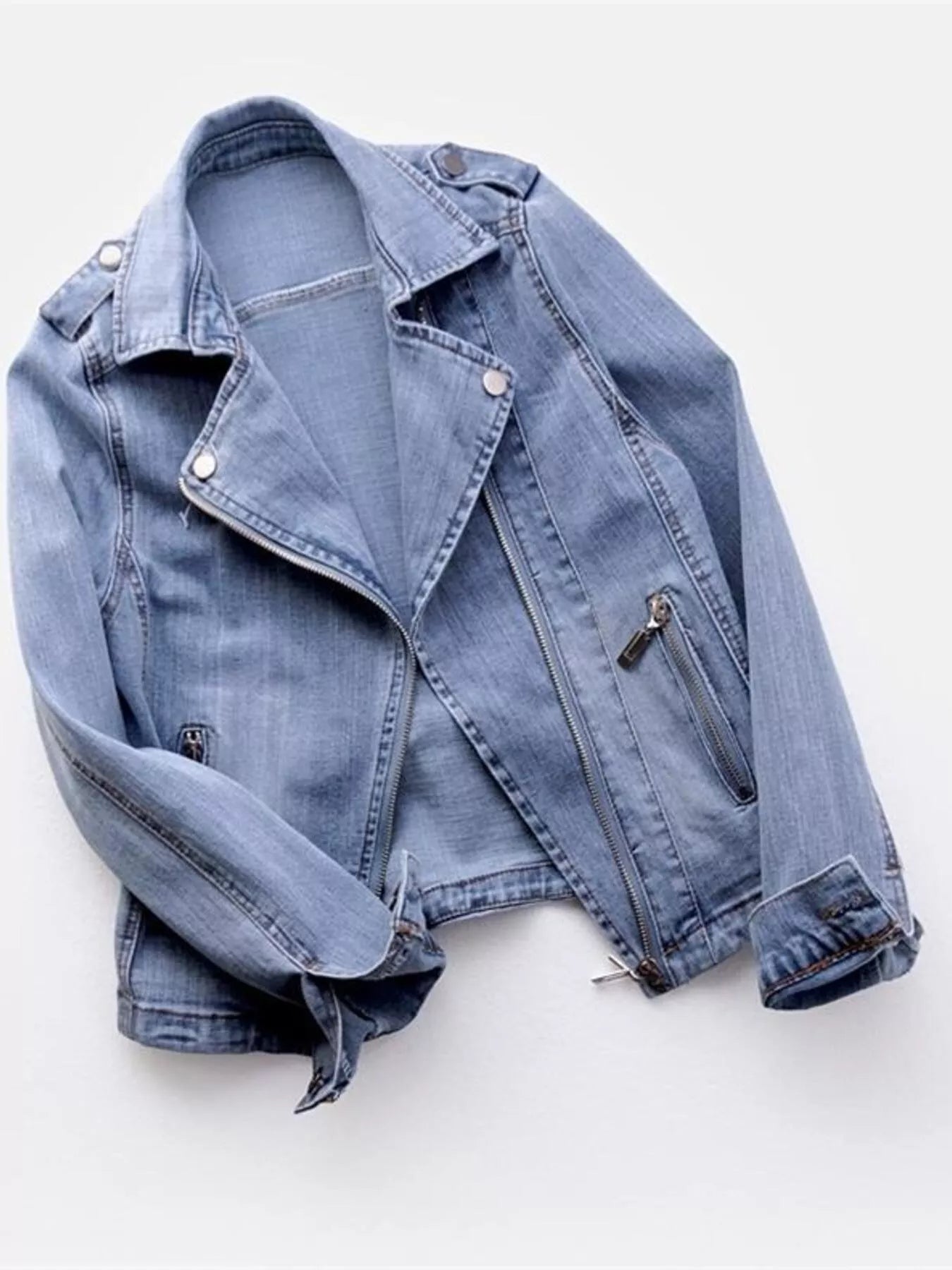 Full Size Asymmetrical Zip Denim Jacket Plus Size