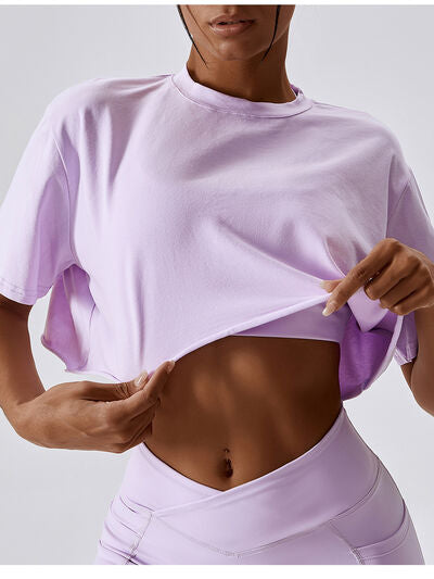 Blue Zone Planet | Cropped Round Neck Short Sleeve Active Top
