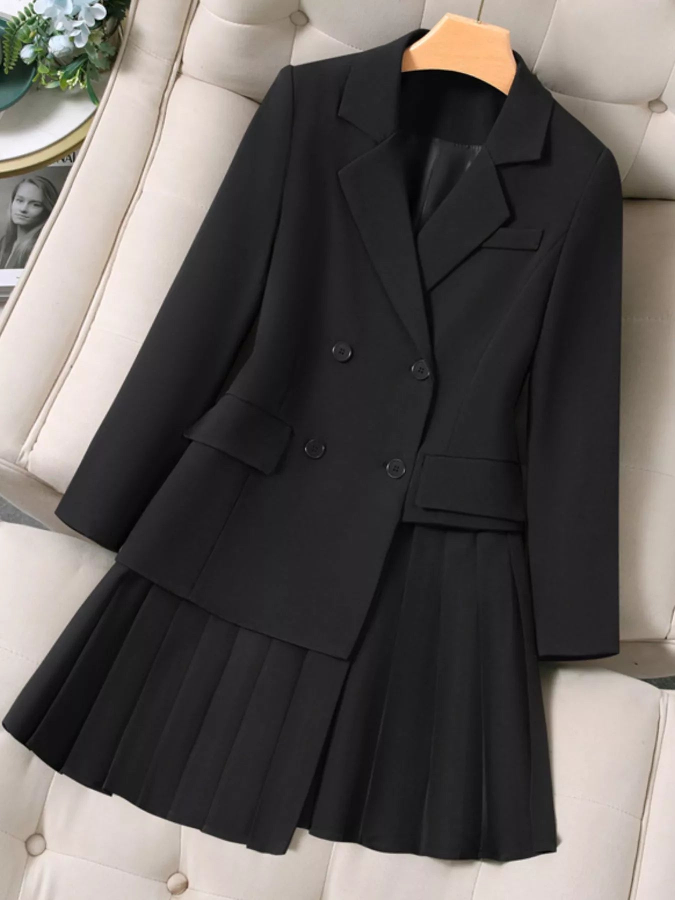 Plus Size Asymmetrical Pleated Blazer Dress