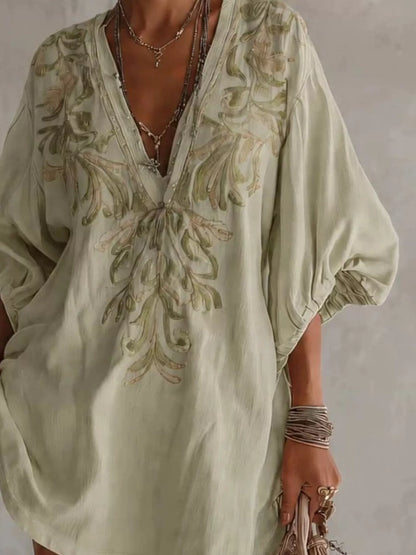 Full Size Embroidered V-Neck Mini Dress Plus Size