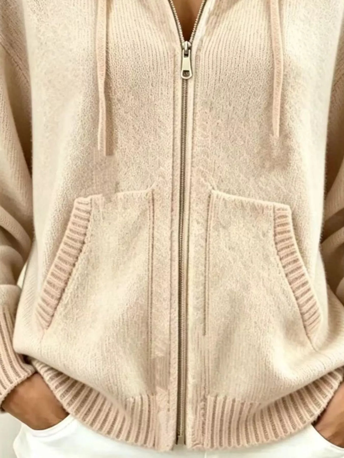 Zip-Up Hooded Knit Cardigan