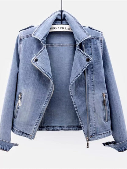 Full Size Asymmetrical Zip Denim Jacket Plus Size