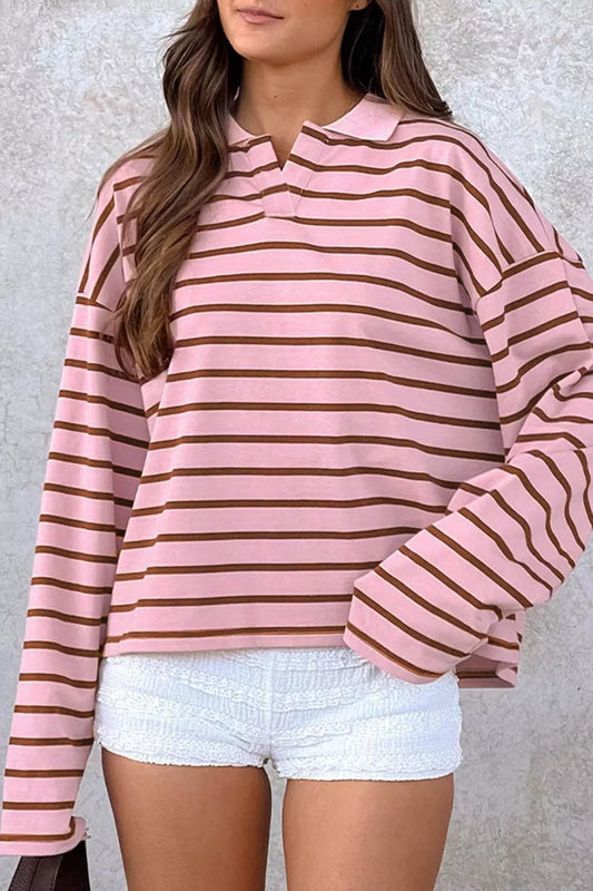 Stripe Striped Long Sleeve Collar Shift Top