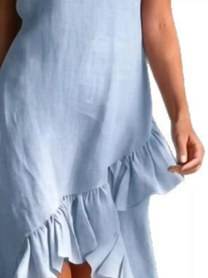 Full Size Ruffled Asymmetrical Hem V-Neck Sleeveless Dress Plus Size