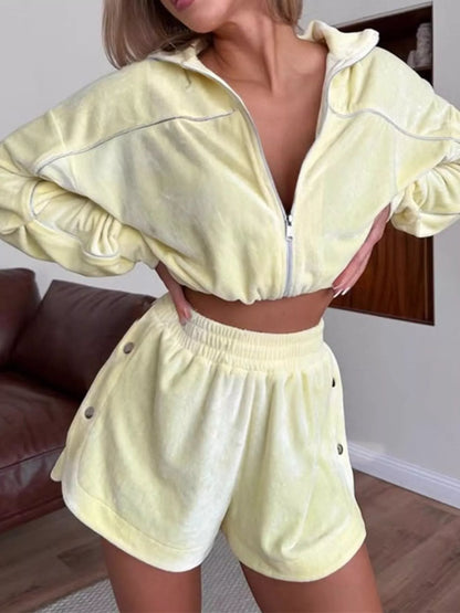 Zip-Up Outerwear and Shorts Set