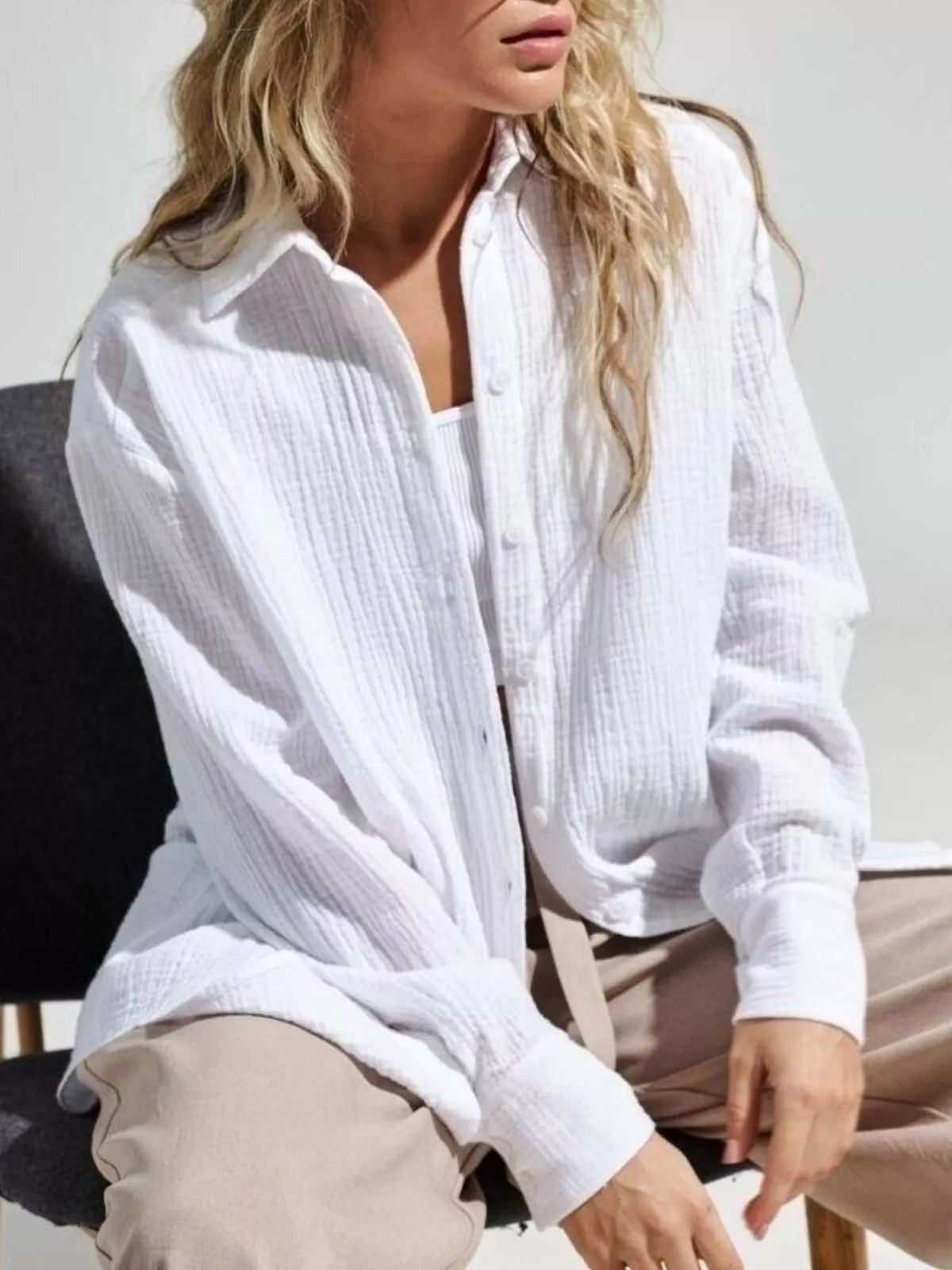 Textured Gauze Button-Down Shirt for Women | Boutique Top