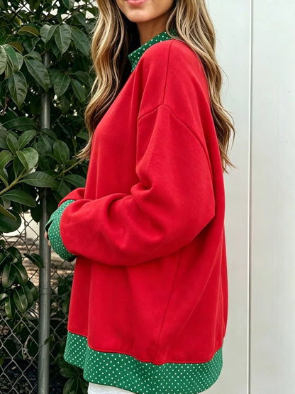 Polka Dot Contrast Trim Dropped Shoulder Sweatshirt