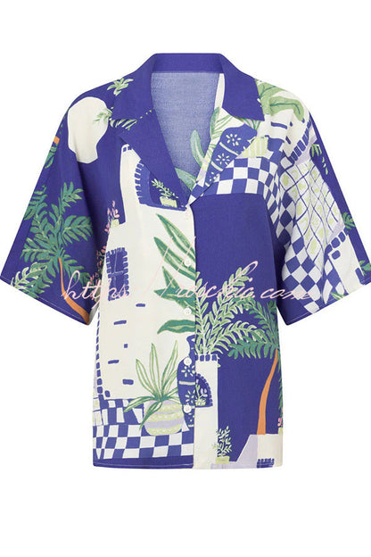 Ensemble chemise ample à imprimé unique et jupe portefeuille à lacets à taille élastique « Balmy Summer Nights »