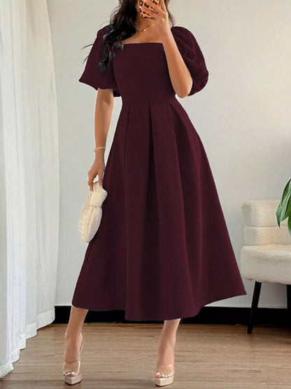Square Neck Flutter Sleeve Midi Dress