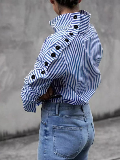 Striped Turtleneck Long Sleeve Blouse