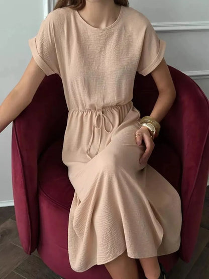 Casual Drawstring Waist Midi Dress