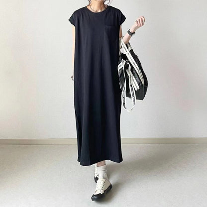 Simple Cotton Short Sleeves Maxi Dress