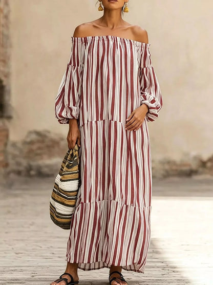 Off-Shoulder Striped Maxi Dress