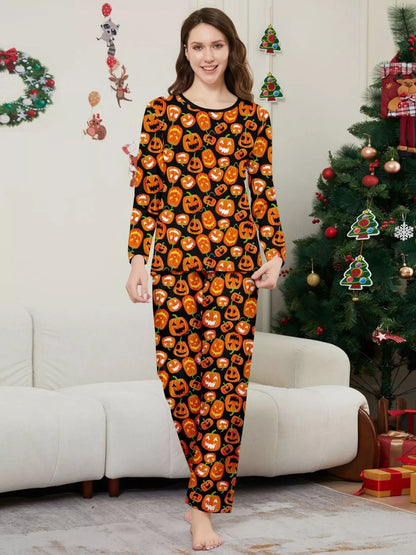 Full Size Family Matching Halloween Pumpkin Print Pajama Set Plus Size
